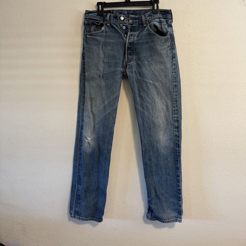 Levis 501 Button Fly Jeans 34x32 (Tag 34x36) 100% Cotton Distressed Mexico